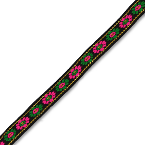 Cinta con flores Negro-verde-rosa