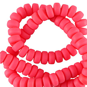 Abalorios de pol&iacute;meros rondeles 7mm Rosa coral ne&oacute;n
