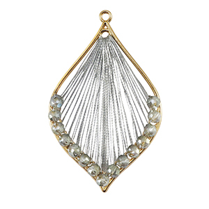 Colgantes tejidos con hilo macram&eacute; y abalorios faceteados gota Dorado-gris met&aacute;lico