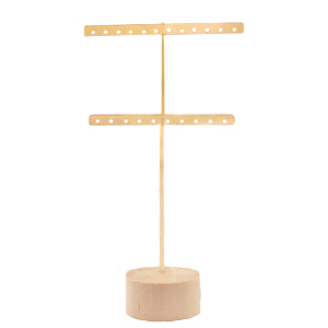 Expositor de Joyer&iacute;a para pendientes forma en T y base de madera Natural-dorado