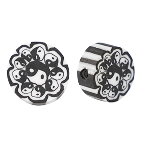 Abalorios de pol&iacute;meros Yin & Yang 9mm Negro-blanco