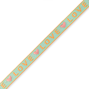 Cinta con texto "love" Azul-rosa coral