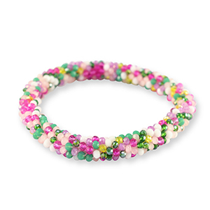 Pulsera con abalorios faceteados Multicolor blanco-rosa