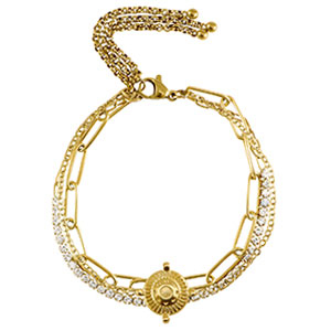 Pulseras Acero Inox triple capa & strass Dorado