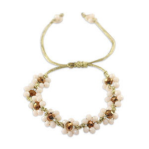 Pulsera con abalorios faceteados flor Rosa lotus-marr&oacute;n topacio