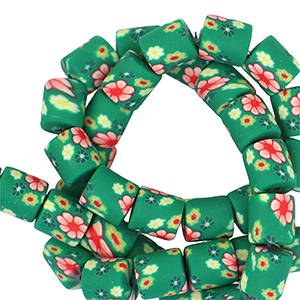 Abalorios de pol&iacute;meros 6mm flor Verde-multicolor