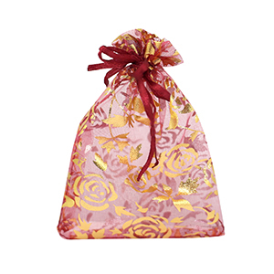 Bolso de organza 9x12cm rosa Rosa cherry-dorado