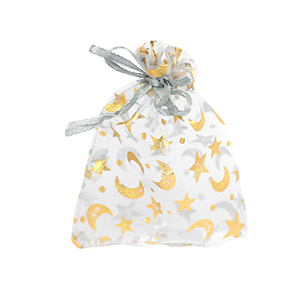 Bolso de organza 7x9cm luna y estrella Gris claro-dorado