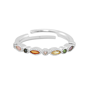 Metal TQ lat&oacute;n anillo zirconia Plateado-multicolor