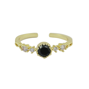 Metal TQ lat&oacute;n anillo zirconia Dorado-cristal negro