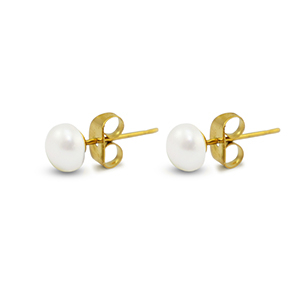 Pendientes Acero Inox perlas 6mm Dorado-blanco perla