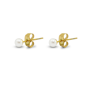 Pendientes Acero Inox perlas 4mm Dorado-blanco perla