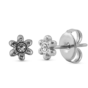 Pendientes Acero Inox flor Plateado