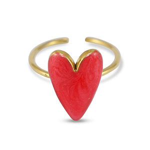 Anillos Acero Inox  esmalte coraz&oacute;n Rouge nacar-Dorado