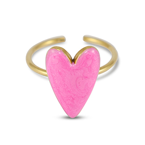 Anillos Acero Inox  esmalte coraz&oacute;n Rosa n&aacute;car-Dorado