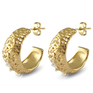 Pendientes Acero Inox Imitaci&oacute;n de perlas Dorado