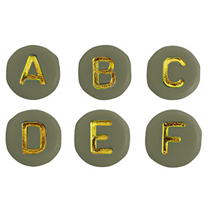 Abalorios letras acr&iacute;licas mix Verde militar-oro