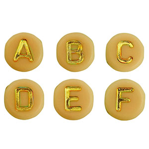 Abalorios letras acr&iacute;licas mix Amarillo ocre-oro