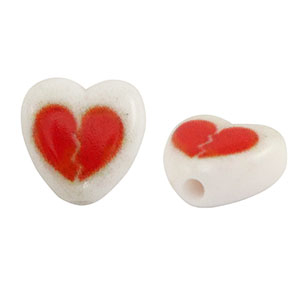 Abalorios letras acr&iacute;licas coraz&oacute;n Blanco-rojo