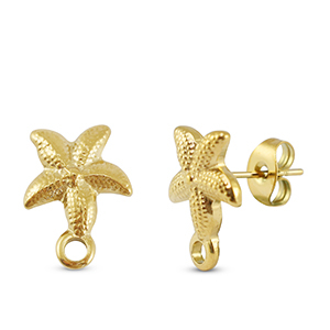 Fornituras Acero Inox pendientes estrella de mar con anilla Dorado