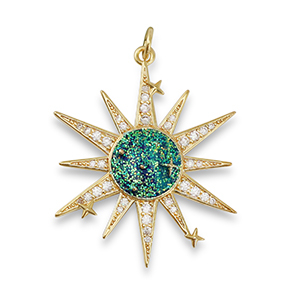 Metal TQ lat&oacute;n colgante zirconia estrella Dorado-verde aqua oscuro-azul