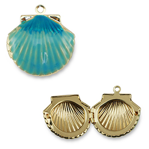 Metal TQ lat&oacute;n colgante conchas Dorado-azul turqueza
