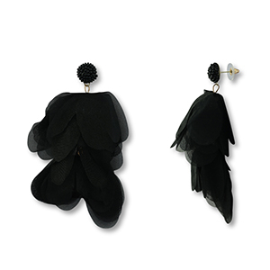 Pendientes Trendy chif&oacute;n flor Negro-dorado