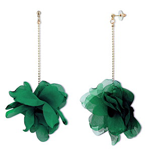Pendientes Trendy chif&oacute;n flor Verde oscuro-dorado
