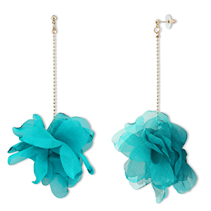 Pendientes Trendy chif&oacute;n flor Verde teal-dorado