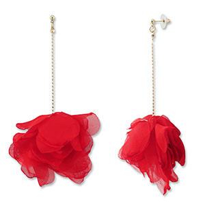 Pendientes Trendy chif&oacute;n flor Rojo-dorado