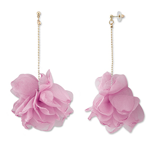 Pendientes Trendy chif&oacute;n flor Rosa malva-dorado