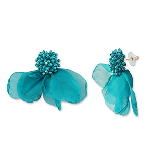 Pendientes Trendy chif&oacute;n flor Verde teal-dorado