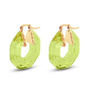 Pendientes resina trendy hex&aacute;gon Dorado-transparente verde