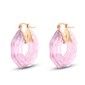 Pendientes resina trendy hex&aacute;gon Dorado-transparente rosa