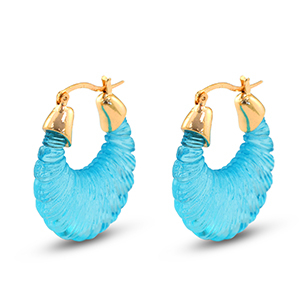 Pendientes resina trendy &oacute;valo Dorado-transparente azul turqueza