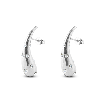 Pendientes Acero Inox gota con strass Plateado