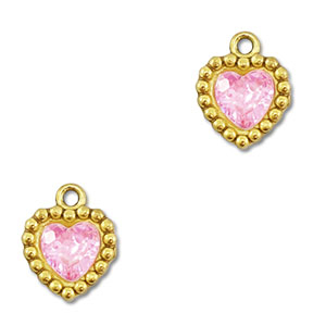 Colgantes Acero Inox zirc&oacute;n coraz&oacute;n Dorado-rosa claro