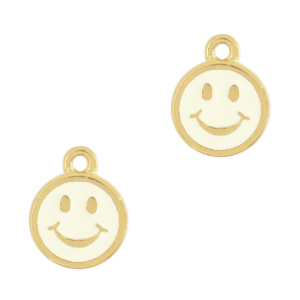 Colgantes met&aacute;licos DQ smiley Dorado-Blanco marfil (sin n&iacute;quel)