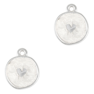 Colgantes met&aacute;licos DQ coraz&oacute;n Plata vieja-blanco nacar (sin n&iacute;quel)