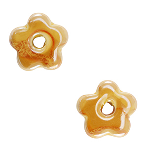 Abalorios de cer&aacute;mica griega DQ flor Amarillo c&aacute;lido