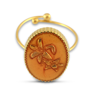 Anillos Acero Inox esmalte &oacute;valo con flor Dorado-rosa salm&oacute;n