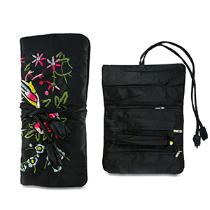 Estuche de joyas para viaje con flores Negro