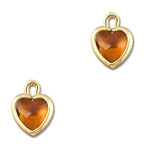 Colgantes de cristal coraz&oacute;n Naranja marr&oacute;n-dorado