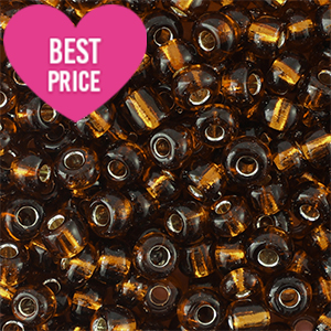 Rocalla cristal 8/0 (3mm) Marr&oacute;n co&ntilde;ac con revestimiento plateado