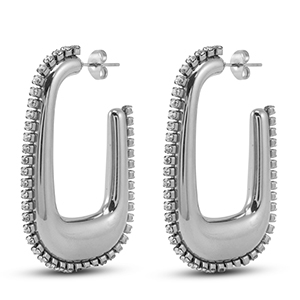 Pendientes Acero Inox &oacute;valo Plateado