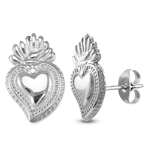 Pendientes Acero Inox coraz&oacute;n Plateado
