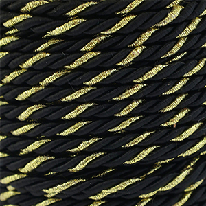 Cord&oacute;n trendy espiral 3mm Negro-dorado