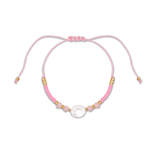 Pulsera tobillera trendy abalorios mixtas Rosa-blanco-dorado