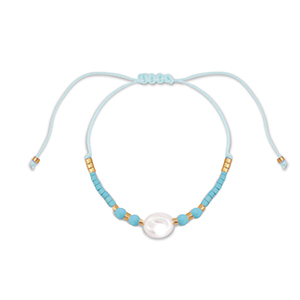Pulsera tobillera trendy abalorios mixtas Azul claro-blanco-dorado