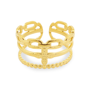 Anillos Acero Inox flor Dorado